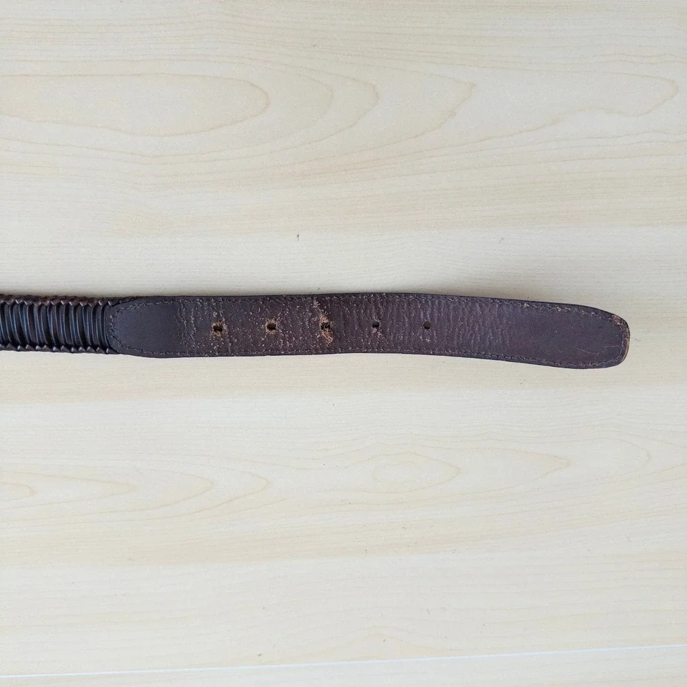 Mens Leather Woven Belt Size 38 Brown Braided Western Italian Heritage Old Money